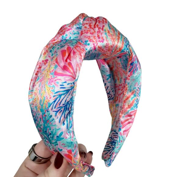Lilly Pulitzer Satin Knotted Headband 3” Wide Splashdance Multi Chunky Hair Band - Picture 4 of 7